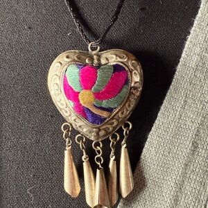 Vintage Alpaca Silver Heart Pendant‎ Lightweight Festive